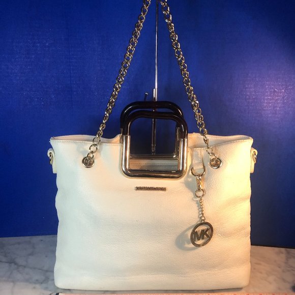 Purse Gold Chain Shoulder Crossbody Tote Tortoise Shell Handles - Picture 1 of 13